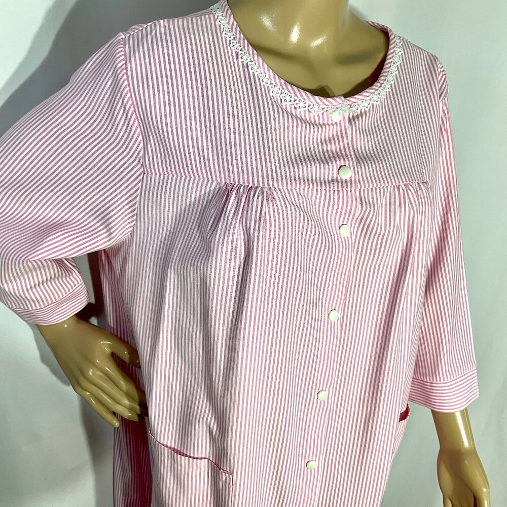 Blogger Love Sz L Pink and White Stripe Button Up House Dress Womens Nightgown